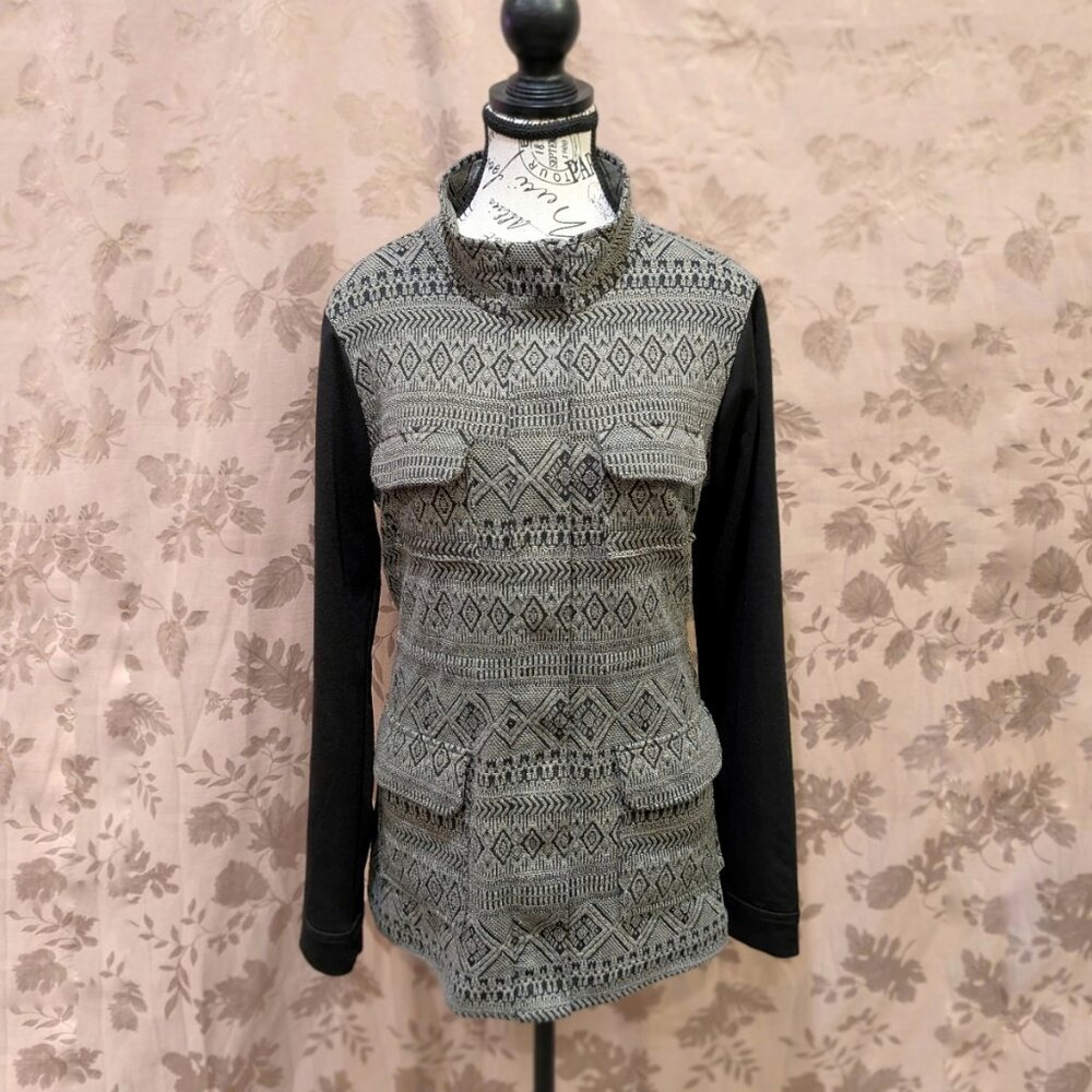 Maurices Geometric Patterned Full Zip Drawstring Jacket, Size M, Used